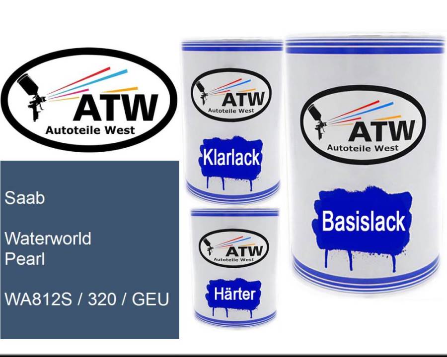 Saab, Waterworld Pearl, WA812S / 320 / GEU: 500ml Lackdose + 500ml Klarlack + 250ml Härter - Set, von ATW Autoteile West.